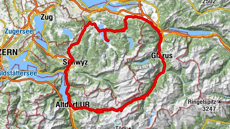 Anspruchsvolle Rennradrunde von Euthal über den Klausenpass nach Glarus, Altdorf und Ingenbohl