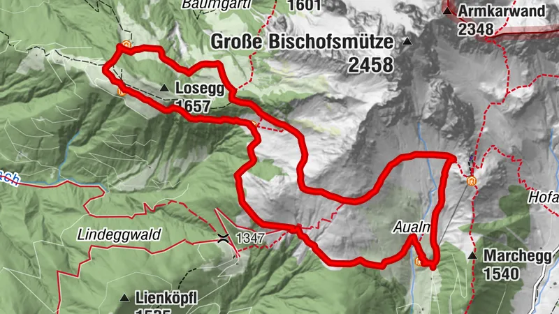 Round walking path Sulzkaralm - Mahdalm - Loseggalm - Kirchgasshütte Aualm