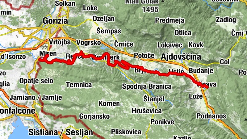 Trasa rowerowa wzdłuż rzeki Vipava