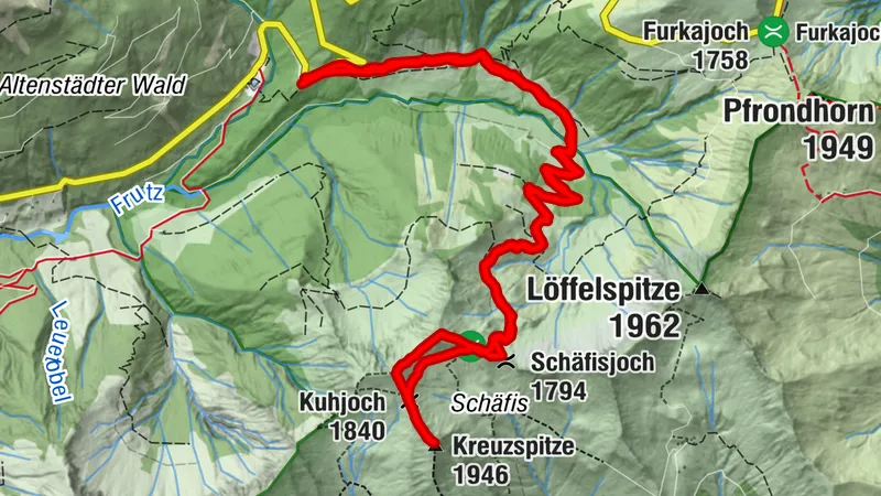 Gerenspitze 1871m, Schäfiskopf 1901m, Kreuzspitze 1944m, Vlbg
