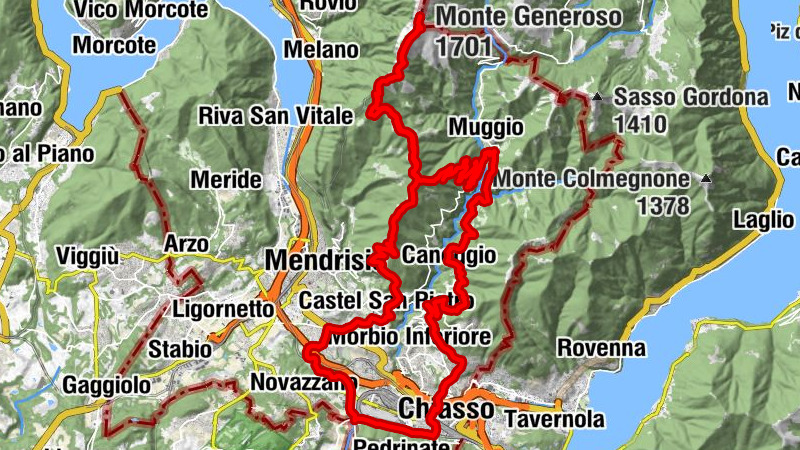 Chiasso-Val di Muggio - via Piantagioni Vetta del monte generoso- coldrerio- chiasso