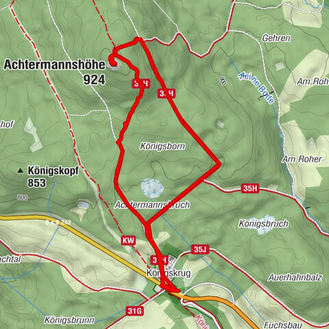 Königskrug zur Achtermannshöhe HWN 12, Schotterweg rechtsseitig hinauf, Geröllweg hinunter