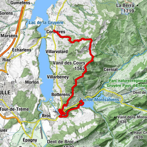 Von Châtel-sur-Montsalvens via Gorges de la Jogne - Mont Bifé - Vanil des Cours - nach Corbières