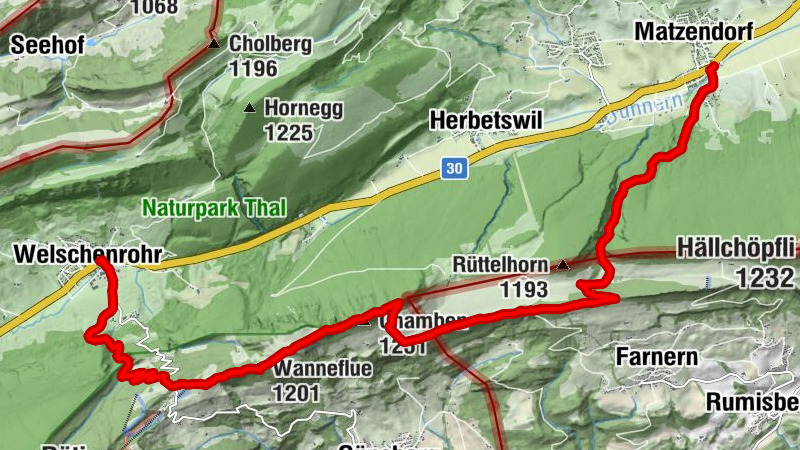 Von Welschenrohr via Balmberg, Chambenflue, durch den Horngraben nach Matzendorf