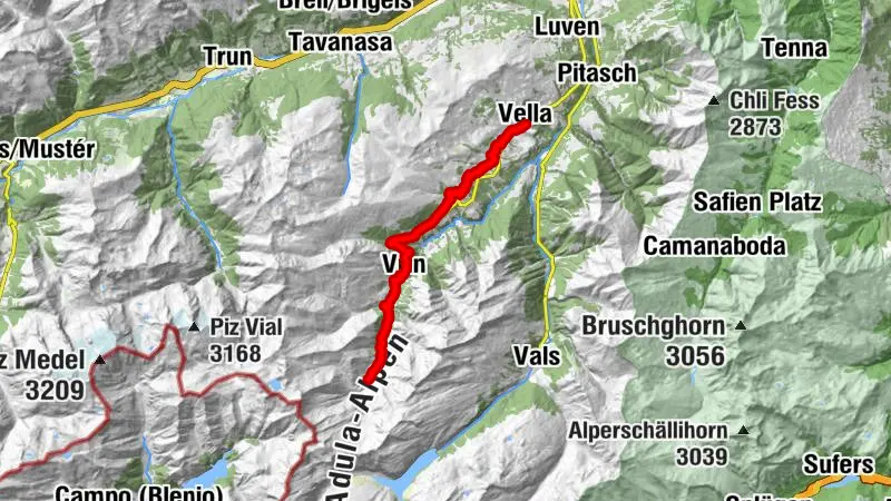 Alpine pasture village Vanescha from Vella