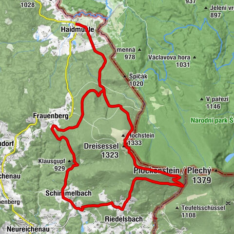 Tageswanderung von Haidmühle über Dreisesselberg - Steinernes Meer - Klausgupf - Frauenberg