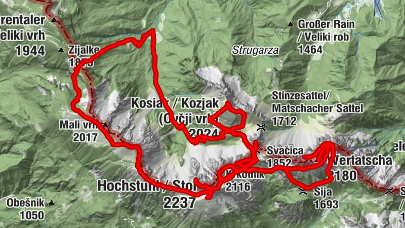 Weinasch 2.104m, Hochstuhl 2.237m, Kosiak 2.024m, Bielschitza 1.959m, Vertatscha 2.180m, Edelweißspitze 1.995m & Klagenfurter Spitze 2.116m - Top of Karawanken