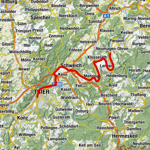 Star route around Trier - Route 2: On the Mosel Cycle Route from Neumagen-Dhron to Trier