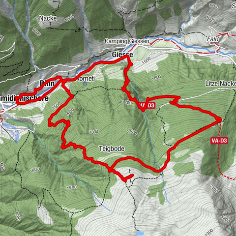 Rundweg: Binn - Kaffeestaffel - Hockebode - Grossi Twäre - Giessen - Binn