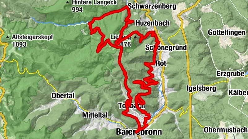 Baiersbronn T3 Huzenbacher See route