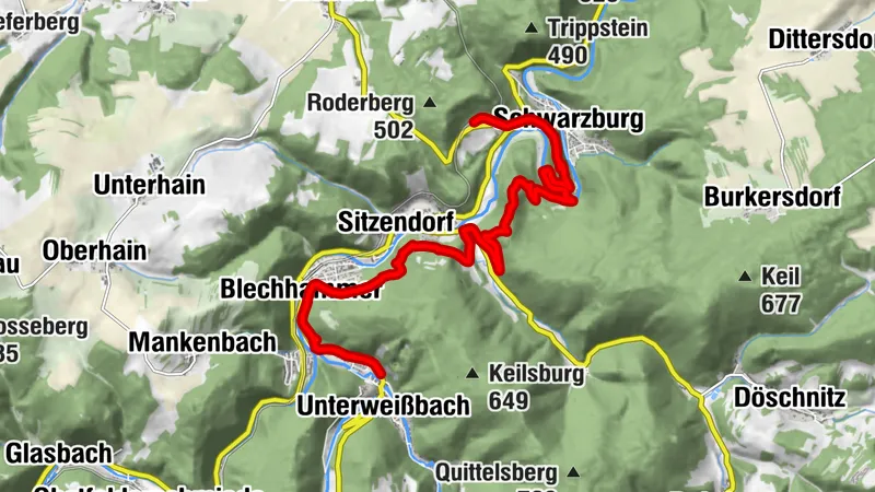 Hiking trail - To Schwarzburg Castle - Hiking start Unterweißbach