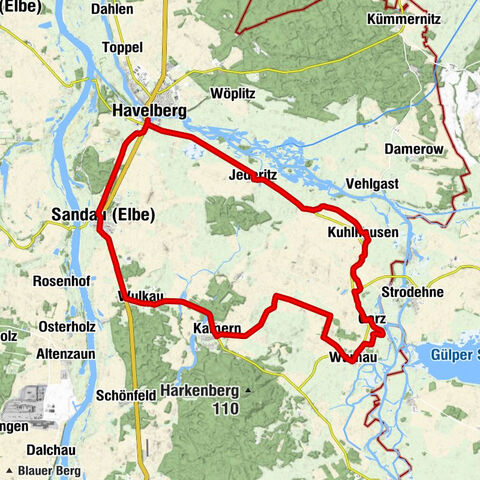 Quappenwinkel route - passing through the Havel lowlands near the Hanseatic city of Havelberg